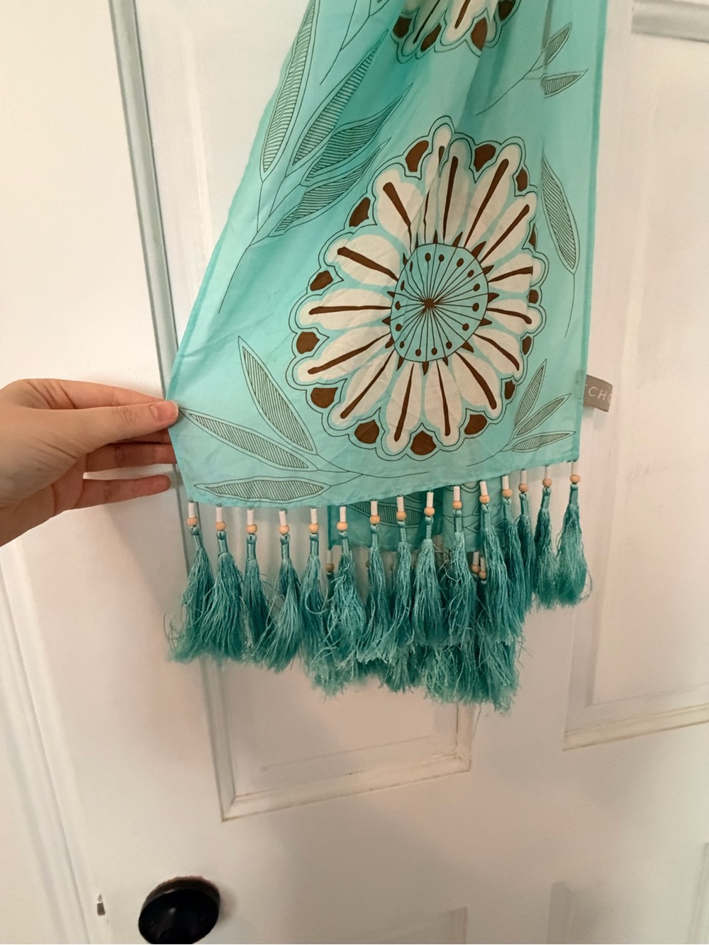 Echo Turquoise Floral Fringe Scarf - Picture 5 of 7